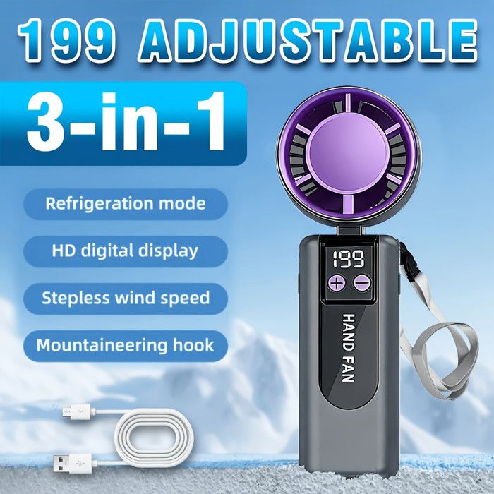 Ventilateur portable 3 en 1 - JDD POWER - Mini pliant - 199 vitesses réglables - Rechargeable - Silencieux