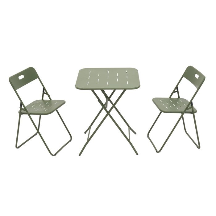 WUVRIE Ensemble bistrot pliant 3 pièces en acier vert 2 chaises et 1 table 60 x 60 cm extérieur intérieur