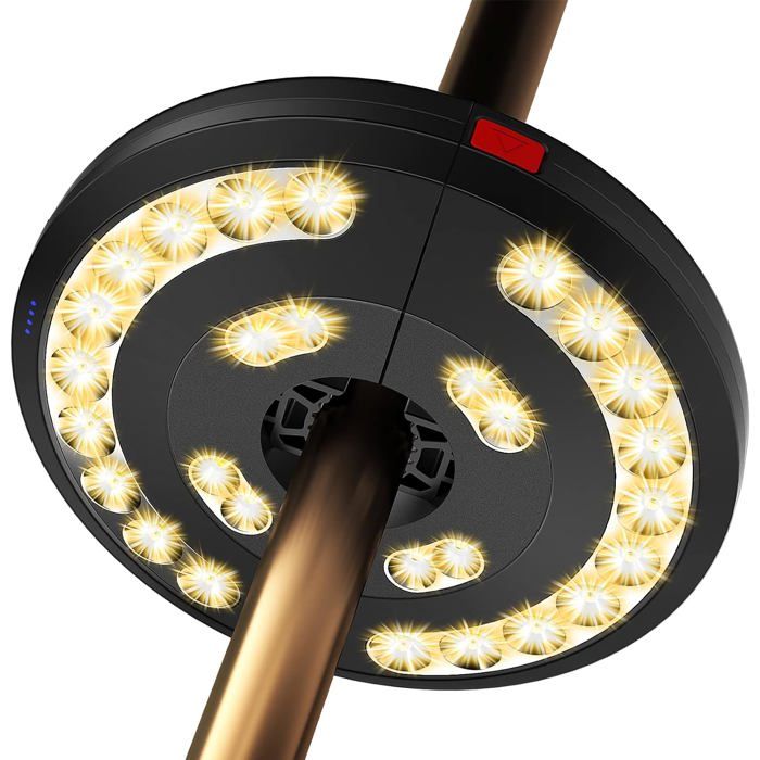Lampe Parasol Eletorot Luminaire de Parasol Rechargeable 28 LED Éclairage Parasols Extérieur 3 Modes Haute Luminosité (Jaune)