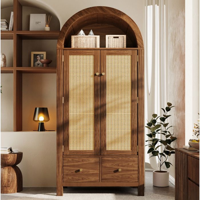 MEUBLIV Armoire de chambre 78 x 45 x 181 cm 2 portes 2 tiroirs niche ouverte aspect noyer