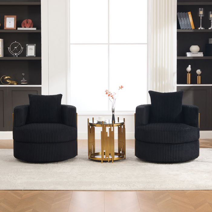 Fauteuil pivotant 360° - ZEVKOR - Corduroy - Rangement sous assise - Velours côtelé noir - Accoudoirs rembourrés