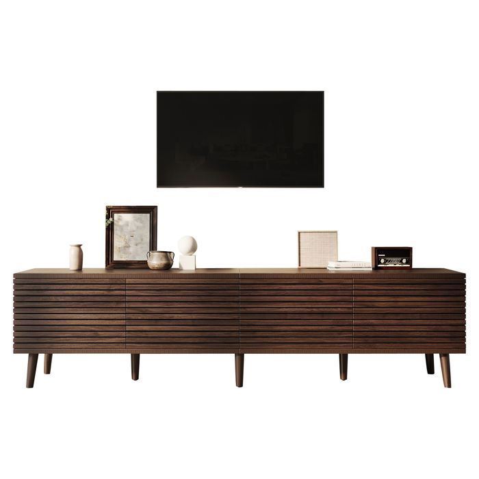 Meuble TV noyer 4 portes adapté à un téléviseur de 75 pouces 180 x 40 x 46 cm en mdf et panneaux de particules 8 pieds