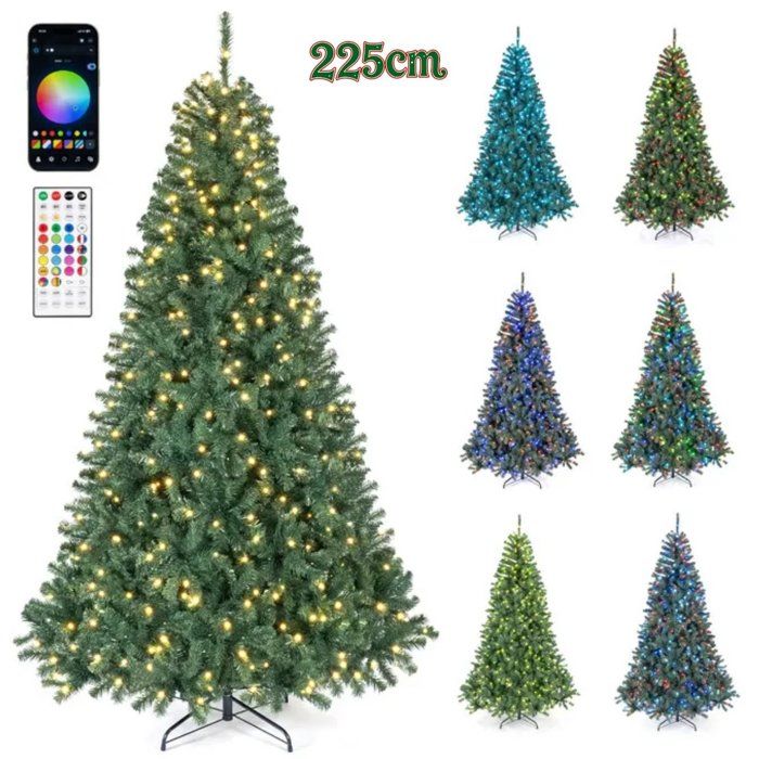 Sapin de Noël Artificiel 225cm COSTWAY-450 Lumineux RGB-Contrôle par Télécommande&APP-Base en Métal-Matériel PV-Décoration Noël Sapin de Noël Artificiel 225cm COSTWAY-450 Lumineux RGB-Contrôle par Télécommande&APP-Base en Métal-Matériel PV-Décoration Noël