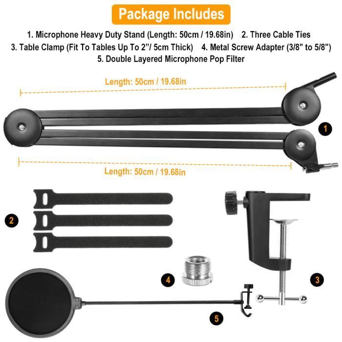 Support De Microphone, Réglable Pied De Micro Audio Technica Avec Filter Anti-Pop Suspension
