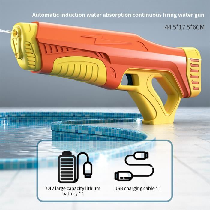 Pistolet à eau électrique à tir automatique, 550 ml, portée 10 m, noir