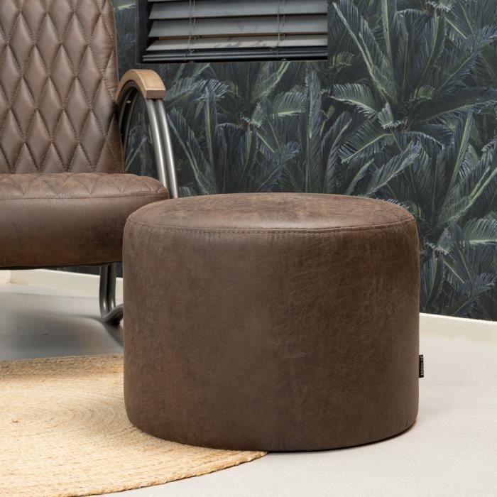Pouf éco-cuir Kyla marron - Livin24 - Industriel - Loft - 1 personne - 50x50cm