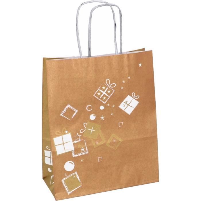 50 X Petit Sac En Papier Kraft Eco Avec Poignées 18 X 8 X 22cm