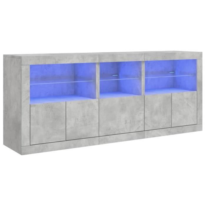 Buffet Gris avec lumières LED gris béton 162x37x67 cm - Meuble de salon - Contemporain - Design - Buffet bas