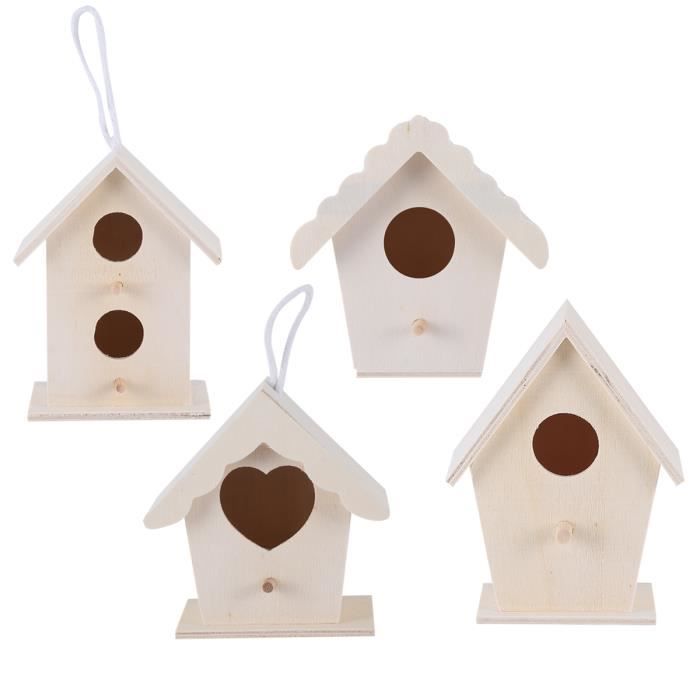 4pcs bricolage creatif nid d oiseau en bois nichoir en bois decoration de jardin decoration de maison pendentif en bois couleur nid cdiscount animalerie
