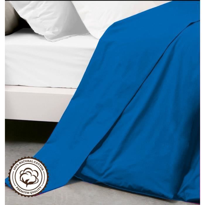 Drap plat en coton, Soizic bleu - Rayé bleu - 270 x 290 cm | Leroy Merlin