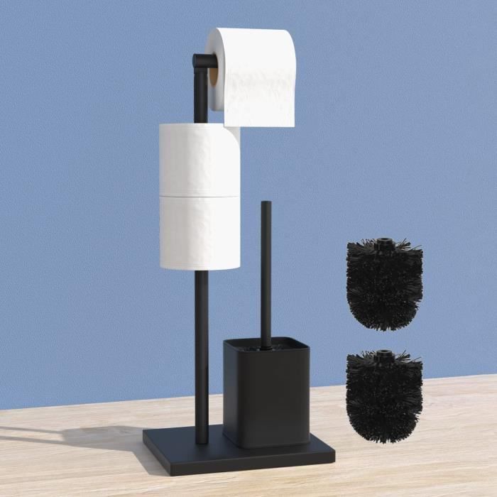 Porte Papier Toilette Avec Brosse WC - Support Libre Debout Noir Sans Perçage