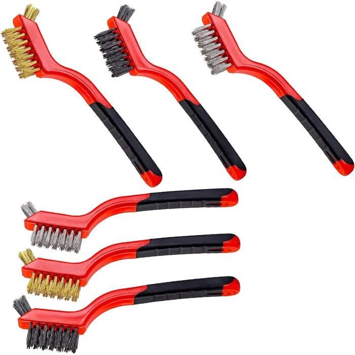 Lot De 6 Mini-brosses Poils Nylon /laiton/ Inox Pour Nettoyer La Rouille Et La Poussiere 86995255