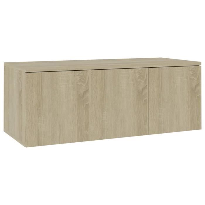 Meuble Bas pour TV HOMMIE - Chêne sonoma - 80x34x30 cm - 3 tiroirs