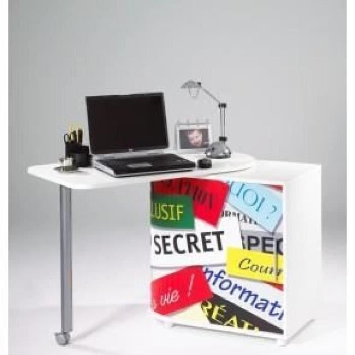 bureau informatique blanc et table pivotante - top secret 300 - l 105 x l 55 x h 74.7 cm