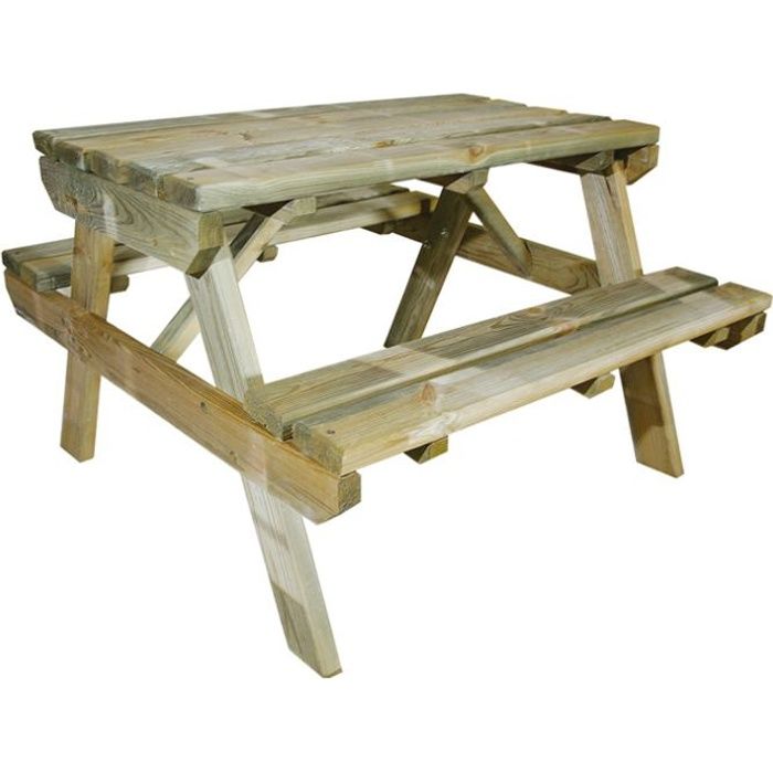 Table de pique-nique en bois chinchilla - Enfant - 4 places - Marron - Carré