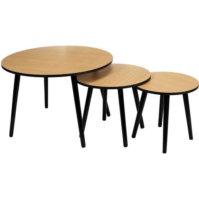 tables gigognes indus - noir et bois - lot de 3 - métal et bois de frêne - contemporain - design