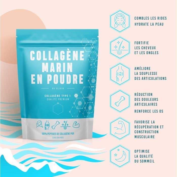 Peptide de Collagène Marin Pur Hydrolysé PEPTAN x BY ELIXIR Type 1. Pour la Peau, les Cheveux