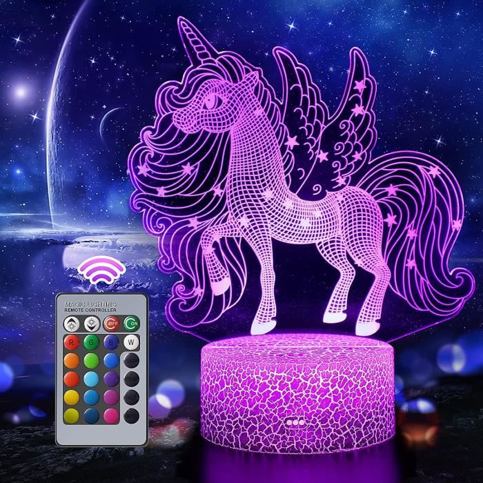 Veilleuse 3D Fée Licorne fille Lampe de nuit Lampe de chevet LED  télécommande Touchez 16 couleurs par USB - Cdiscount Maison
