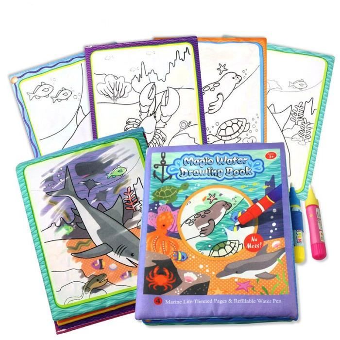 Ballery Livre de Dessin Magique de l'eau, 4 Pièces Livre Magique à L'Eau avec Stylo Leau, Enfant Magic Water Book, Réutilisable, Jouets Peinture pour Tout-Petits Garçons Filles Présents