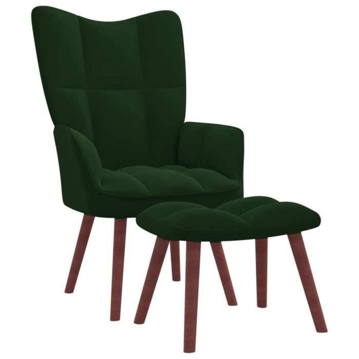style fr chaise - contemporain - fauteuil de relaxation avec repose-pied vert foncé velours®xkpoen®
