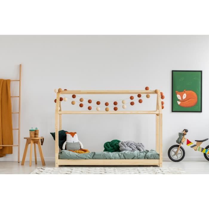 Lit Bebe 60 X 1 Cm Avec Sommier Type Cabane En Bois Naturel Modele Mm Cdiscount Maison
