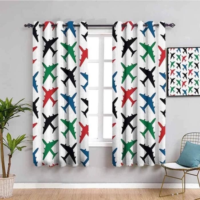 Rideaux Occultants 2 Pièces Motif Avion 3D - 234 X 183 Cm - Polyester 240 Gsm - Œillets Métalliques - Isolant Thermique Et Phonique - Pour Chambre, Salon