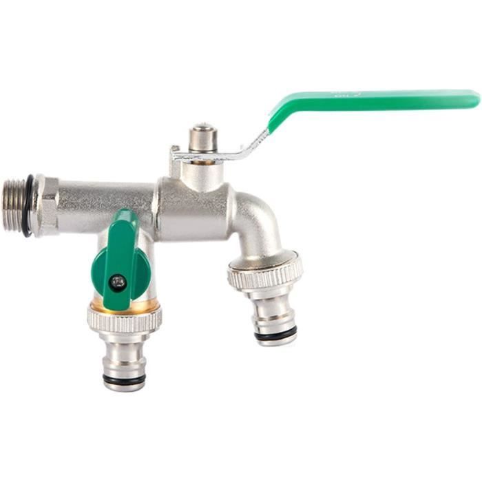 Robinet Double Laiton 1/2 Pouce - 2 Sorties Indépendantes Antirouille Pour Jardin Et Machine à Laver