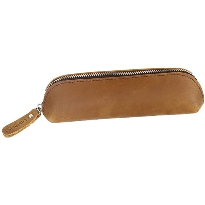 Trousse à Crayons En Cuir (PU) Avec Fermeture éclair – étui Compact Pour Stylos, Maquillage Ou Accessoires – Cadeau élégant