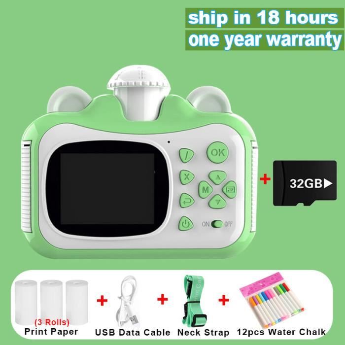 Appareil Photo Instantané Enfant 1080P Avec Impression - Carte 32GB Incluse, Jouet Créatif Pour Filles Et Garçons 3-12 Ans, Cadeau Noël