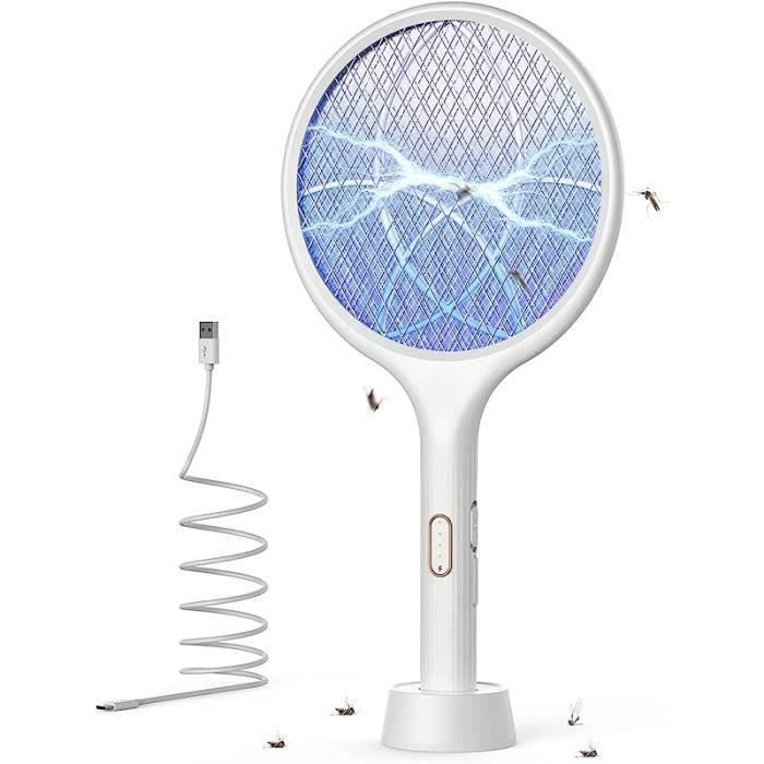 PALONE Raquette Électrique Anti Moustiques 1800 MAh - Charge Type-C Amovible - Intérieur Et Extérieur - Blanc