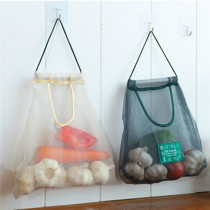 12PCS Filet Réutilisable Sacs de Rangement Suspendus Fruits Légume Ail  Oignon Organisateur Maison Creux Maille Sac Acc Green White - Cdiscount  Maison