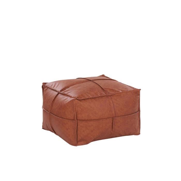 pouf en simili-cuir marron - beliani - bori - style campagne - 73 x 73 cm - confortable et tendance