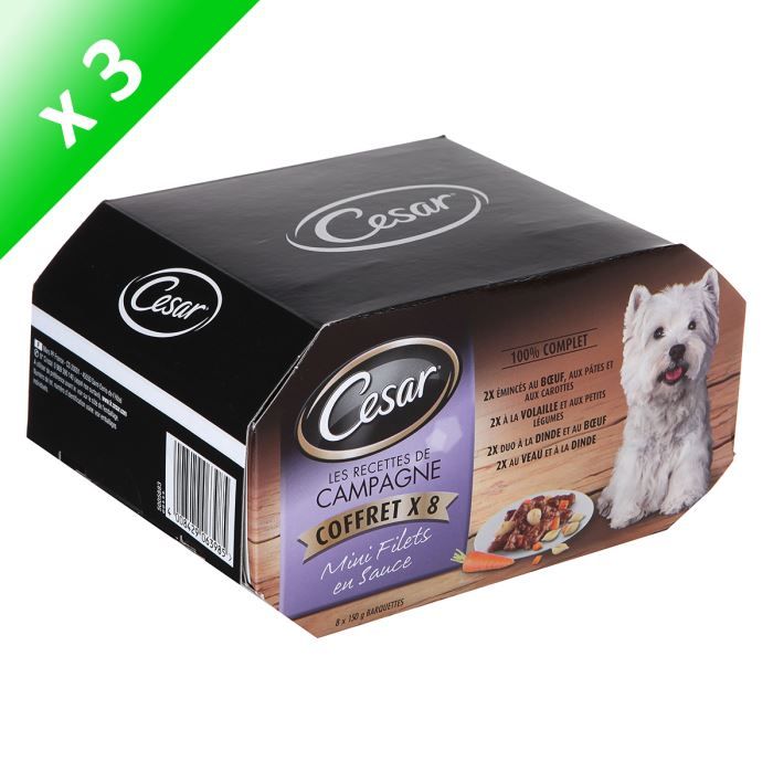 Comparer les prix de CESAR Coffrets Mini filets en sauce - 8x150g (x3) - Pour chien adulte