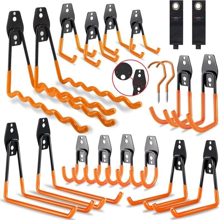 Set de 12 crochets muraux de Garage Heavy Duty , crochets muraux noirs pour appareils