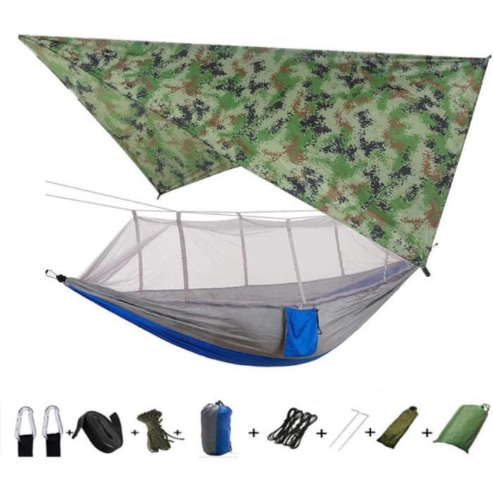LATTCURE - Hamac 2 Places Nylon Avec Sangles Et Mousquetons - Capacité 300 Kg, 275x140 Cm - Léger Et Portable Pour Camping, Jardin