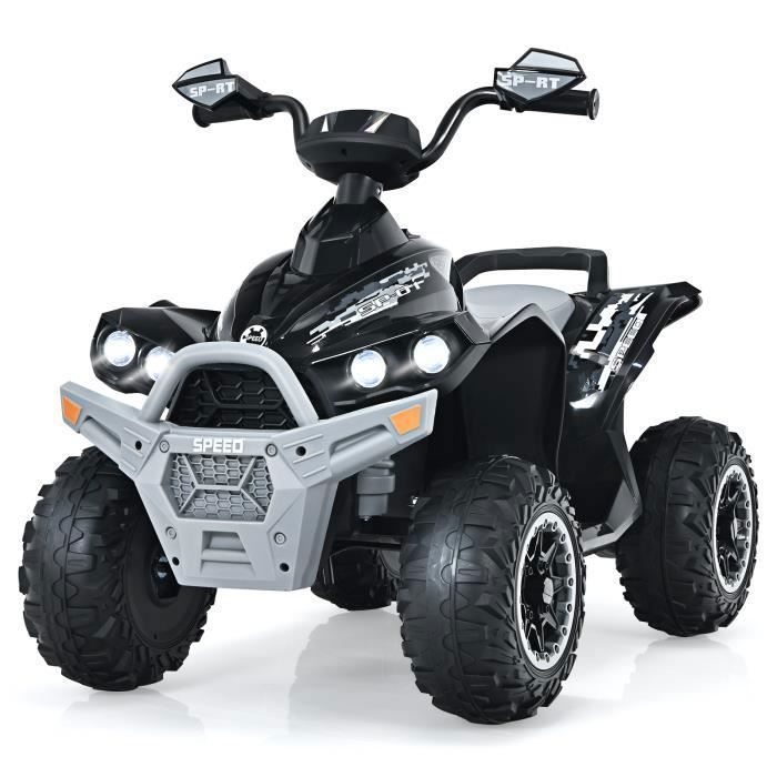COSTWAY  Quad Electrique pour Enfants 12V7Ah LED Musique P&eacute;dale Klaxon 3-4 km/h pour Enfants de 3 &agrave; 8 ans Noir + Gris 