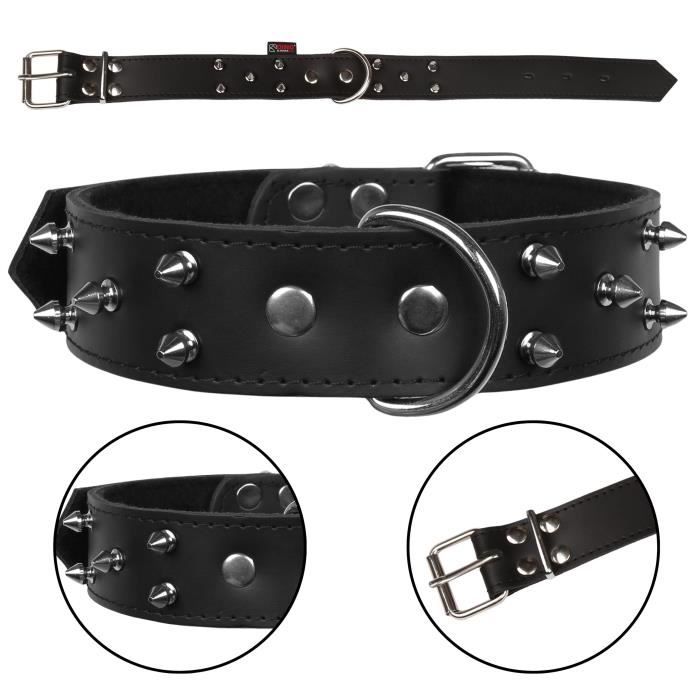 Meilleurs prix pour Collier en cuir noir avec pointes - DINO - 40mm/46cm - Pour chien