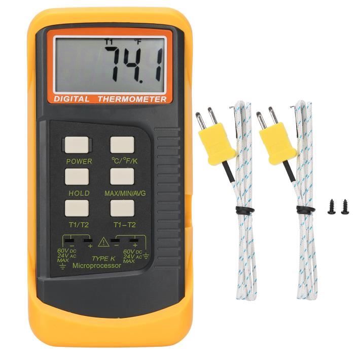Thermomètre Numérique Double Canal HS6802 - Pour Piscines, Aquariums, Fours - Affichage LED Jour/nuit - Conversion °C/°F - Livré Sans Piles