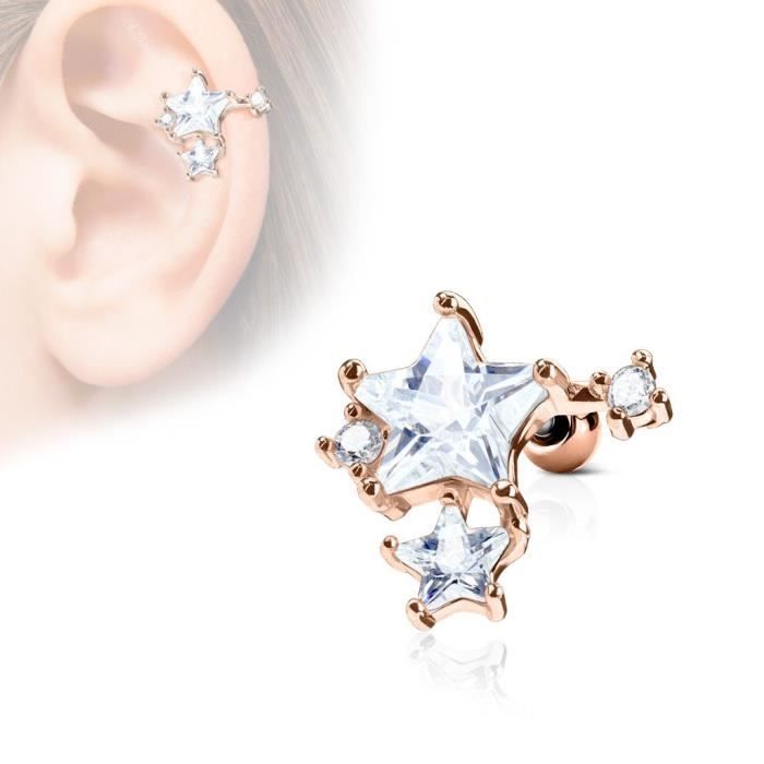Piercing Hélix Fleur Blanche - Plaqué Or Rose - Acier Chirurgical 1,2 Mm