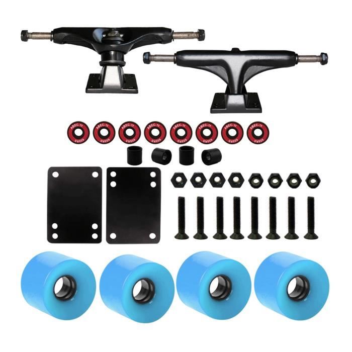 Longboard Skateboard Trucks Combo Set Roues 51mm, Roulement, Riser Pad