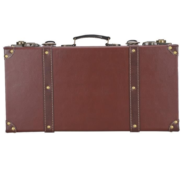 Valise Vintage En Bois - Boîte De Rangement Décorative 44,5x23x11,7 Cm, Avec Poignées Et Fermoir, Style Rétro - 2
