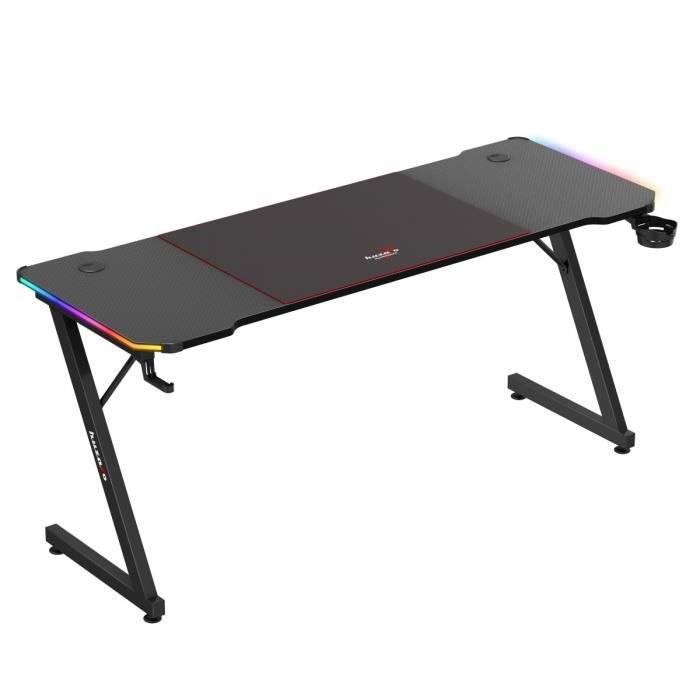 Bureau gaming - HUZARO - Hero 4.8 - Plateau 160x60 cm - LED RGB - Crochet casque & porte-gobelet