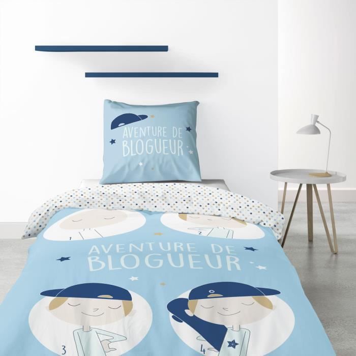 My Home Collection Parure housse de couette Blogueur bleue 140x200 cm