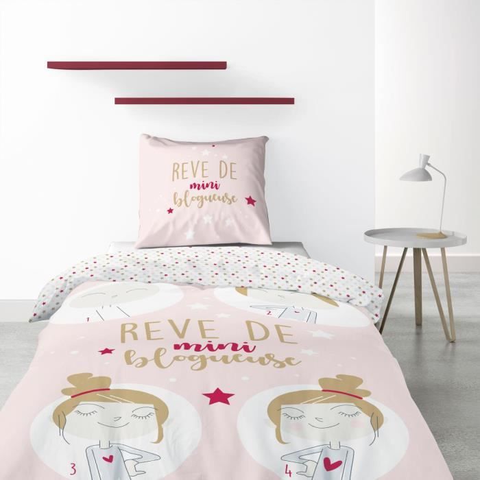 LES ATELIERS DU LINGE Housse de couette 140x200 cm -  - Blogueuse - Rose - Fille - 100% Coton 