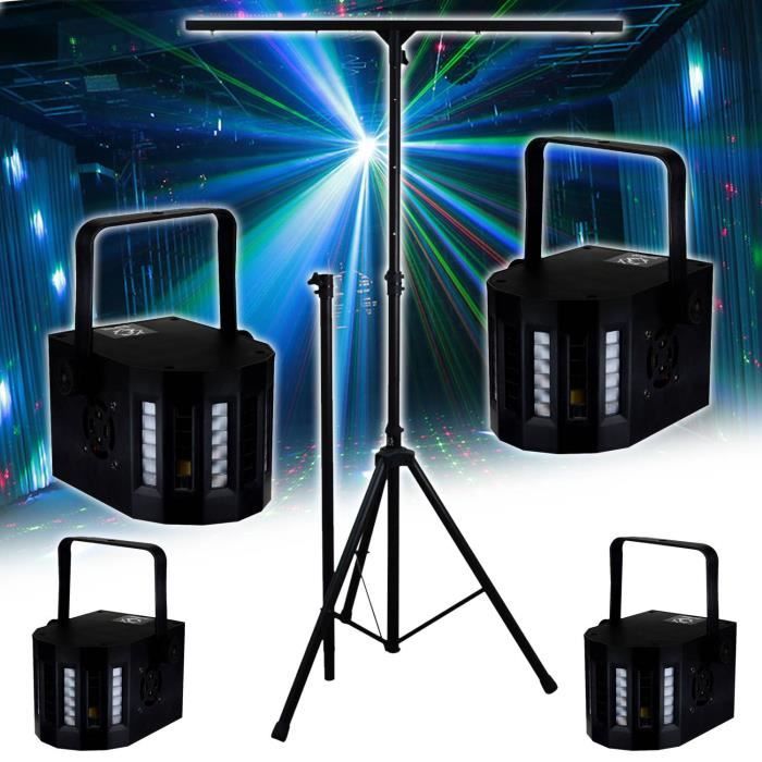 PACK Sono DJ LIGHT Jeux de lumière 4 EFFETS DERBY Noir 4 LEDs RGBW + Portique