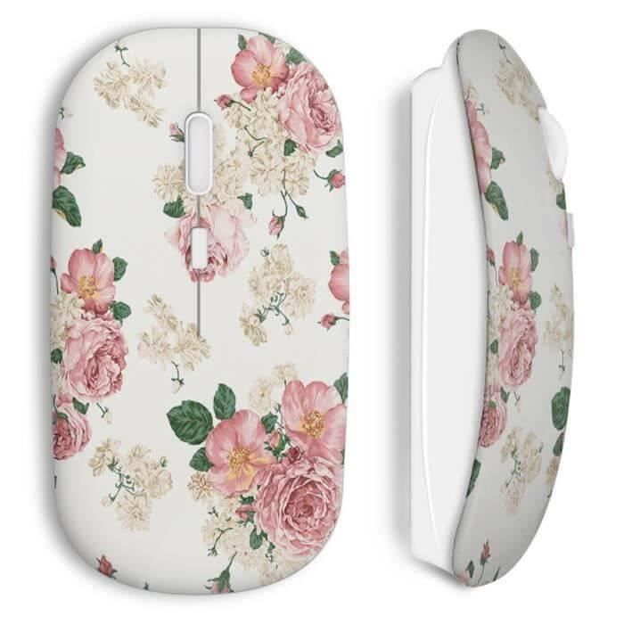 Souris sans Fil – Vintage – Rose – Clé USB wifi – Compatible Mac et PC – Ergonomique