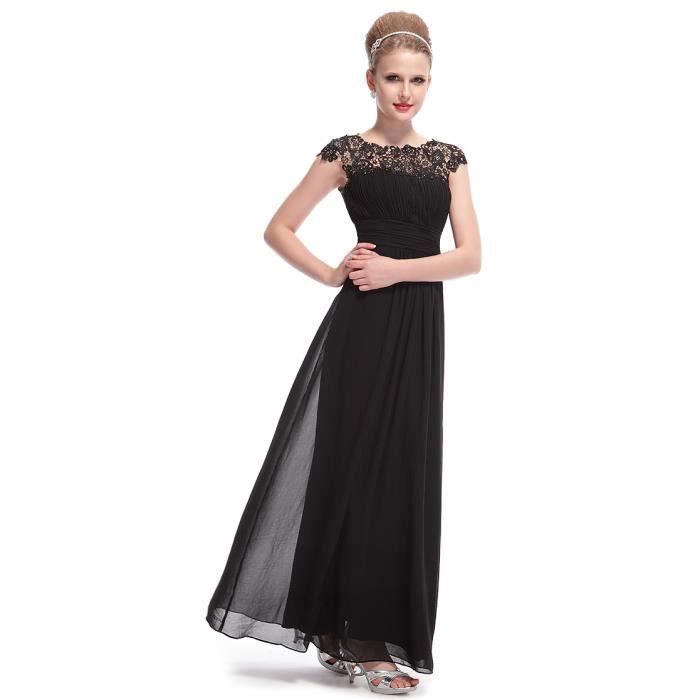 Robe de soirée longue bal noire dentelle plissée - Achat ...
