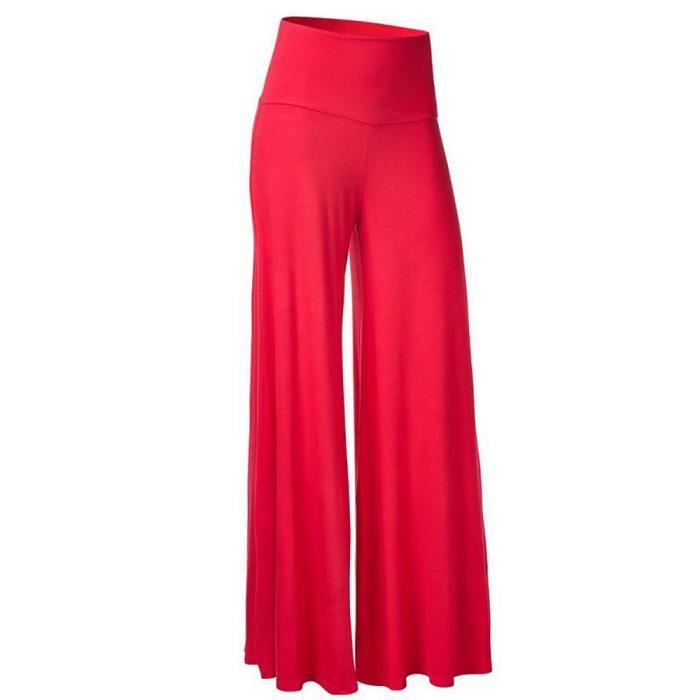 Pantalon Extra large Femme Taille Haute Loisir Couleur unie Rouge