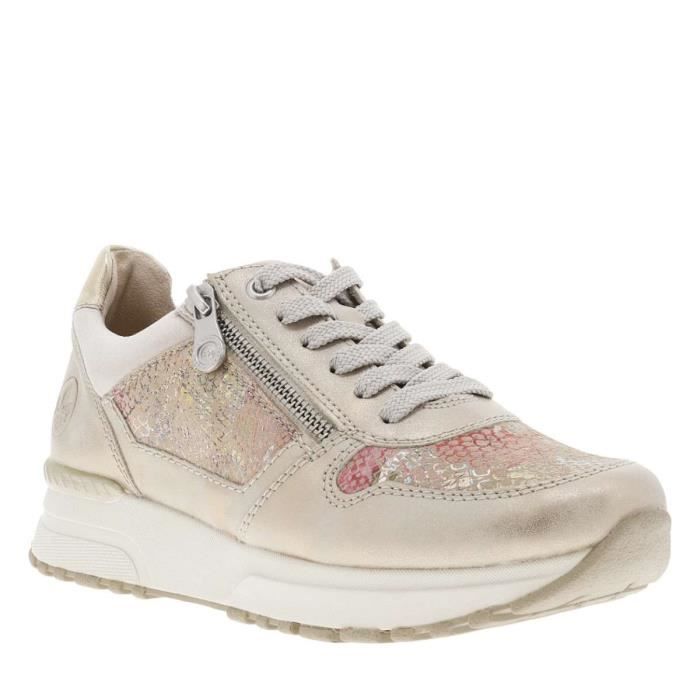 Rieker Baskets basses - RIEKER - Femme - Beige et dorées - Lacets et imprimé abstrait