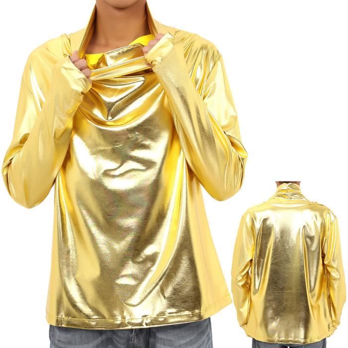 Hommes Metallic enfuit Clubwear Casual manches longues Pull Capuche Top T-Shirt